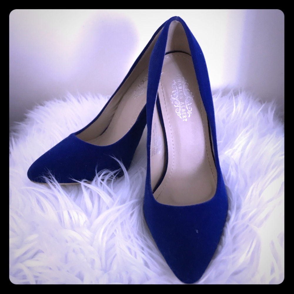 Blue suede heels